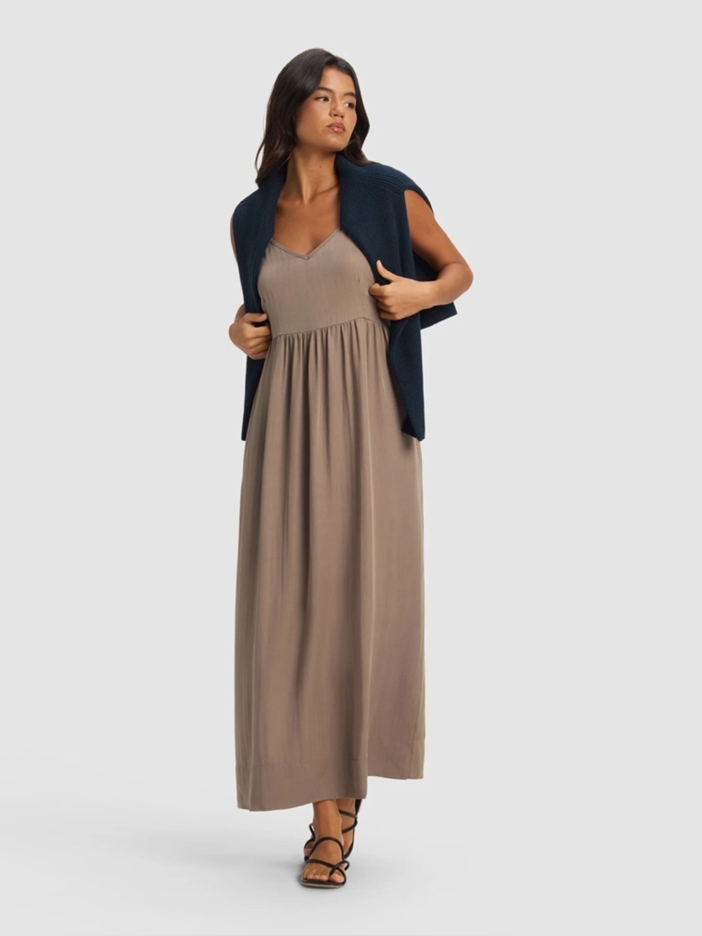 Cozy Earth | Sunset Gathered Maxi Dress in Ebony, NWT, Size M